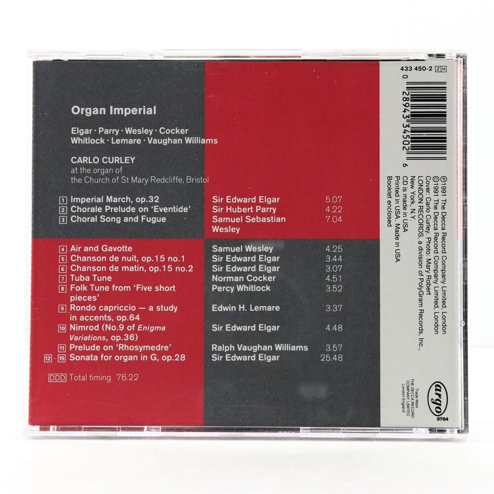 Carlo Curley: Organ Imperial, Elgar Imperial March (CD, 1991, Argo) 433 450-2 - Picture 2 of 6